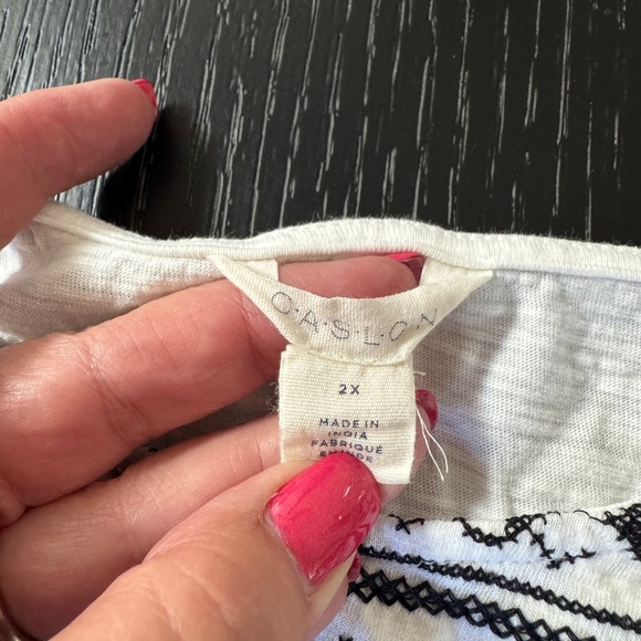 Caslon 100% Cotton Embroidered Pom Fringe Tank Top 2X White Black Boho - Picture 4 of 5